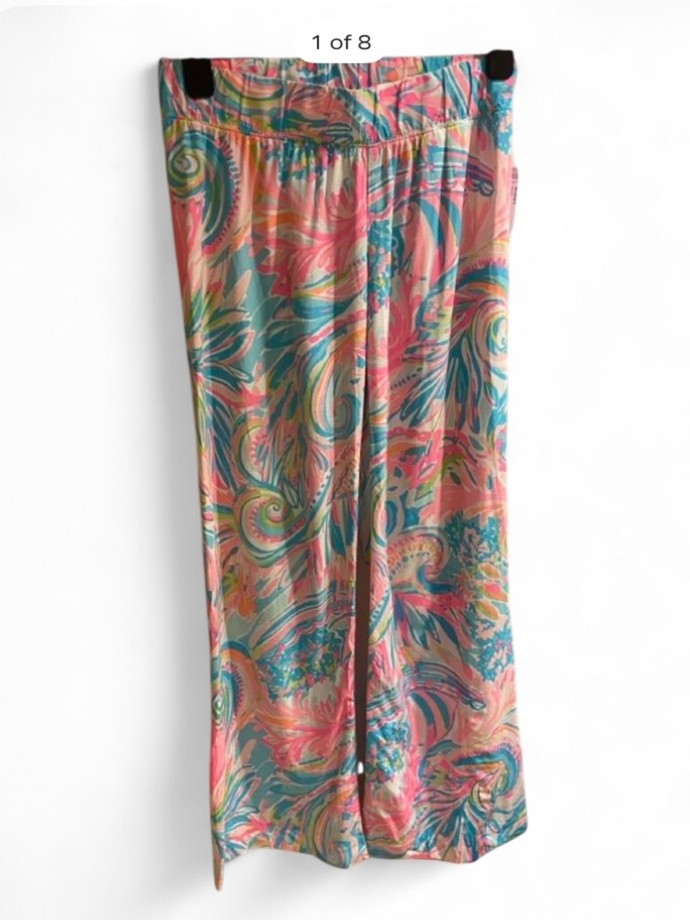 Lilly Pulitzer Palazzo Pink Aqua Elastic-Waist Lounge Pants small